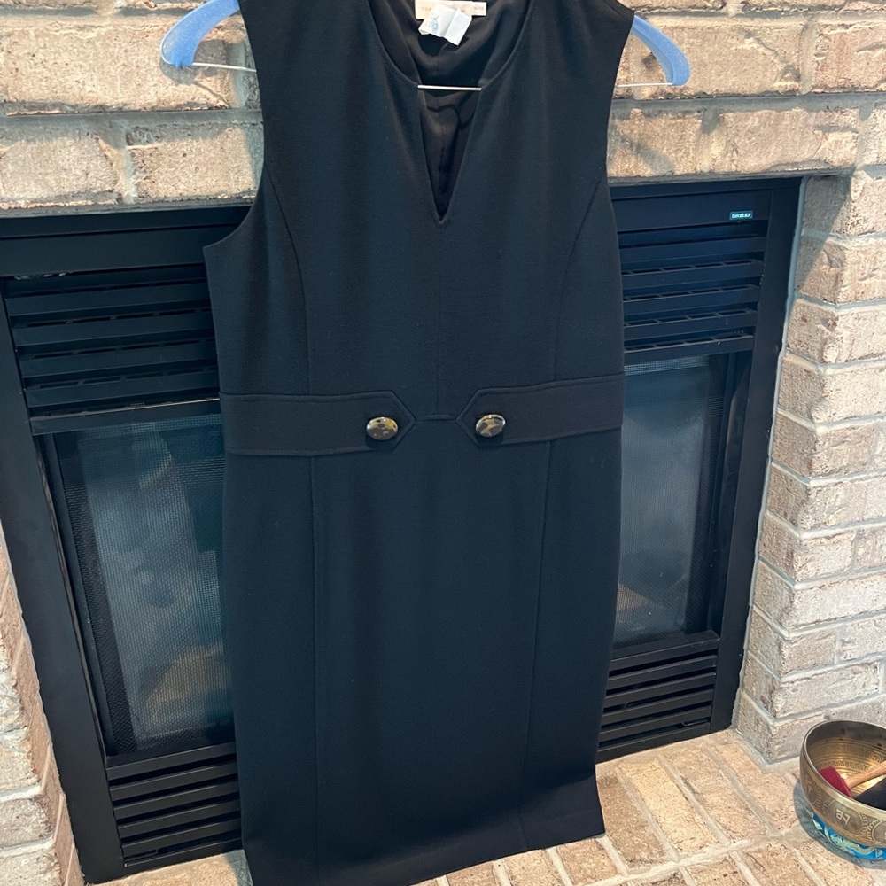 Tory Burch Black Sleeveless Sheath Dress with Button Waist Detail
